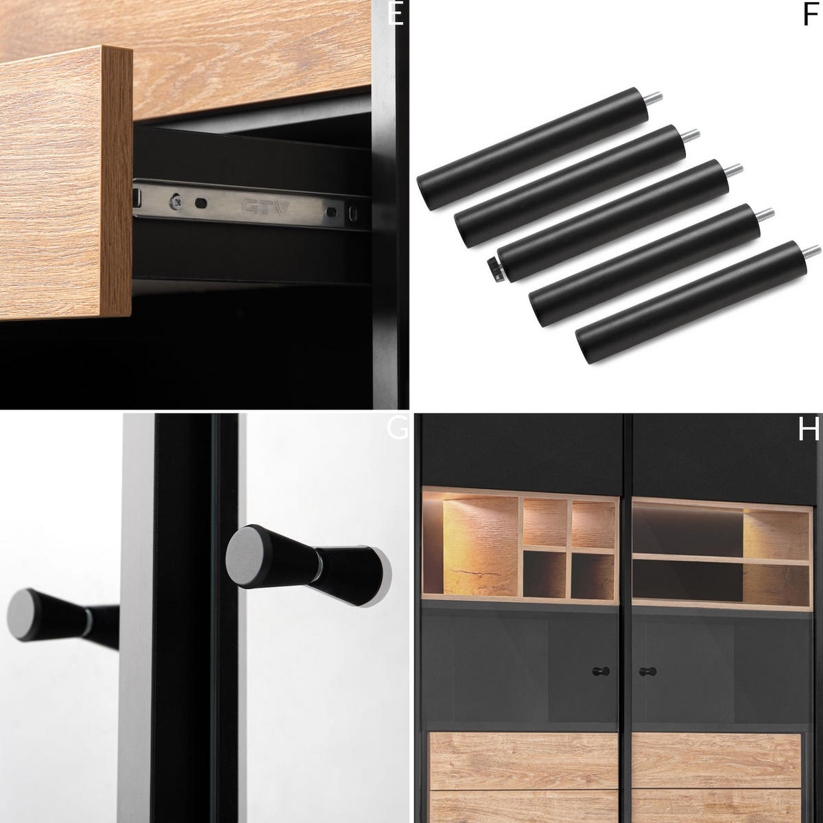 VITRINENSCHRÄNK LOFTY TV/Weineinlage, schwarz / Eiche natur - Eichefarben/Multicolor, Holzwerkstoff (102/174/41cm) - KONSIMO®