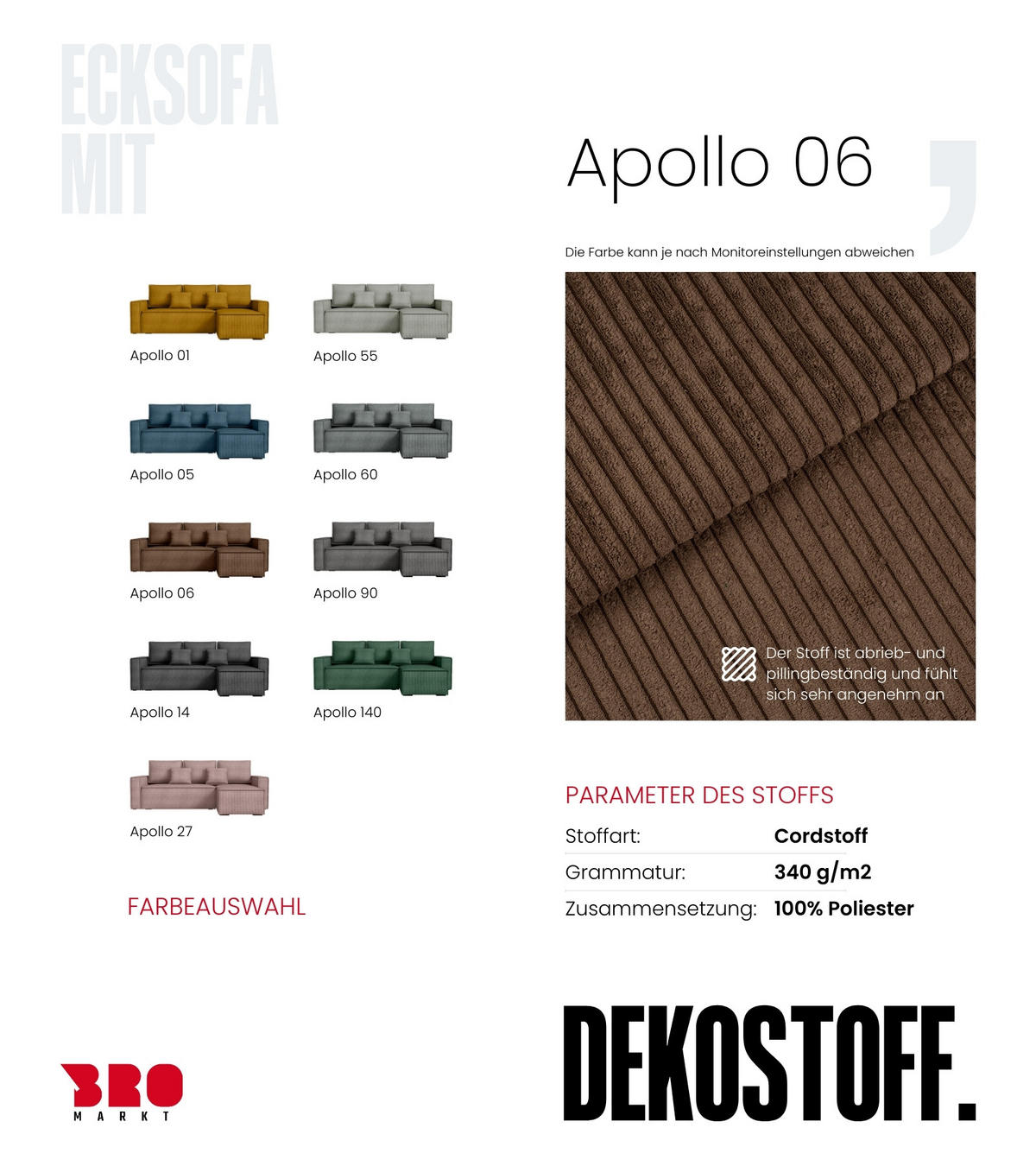 ECKSOFA Dexter mit Schlaffunktion Braun Cord - Braun, Textil (238/141cm) - Bromarkt