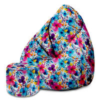 SITZSACK MIT FUßSTÜTZE Velvet 2-tlg Yellow and Blue Flowers S - Blau, Textil (70/105/70cm) - Dreamroots