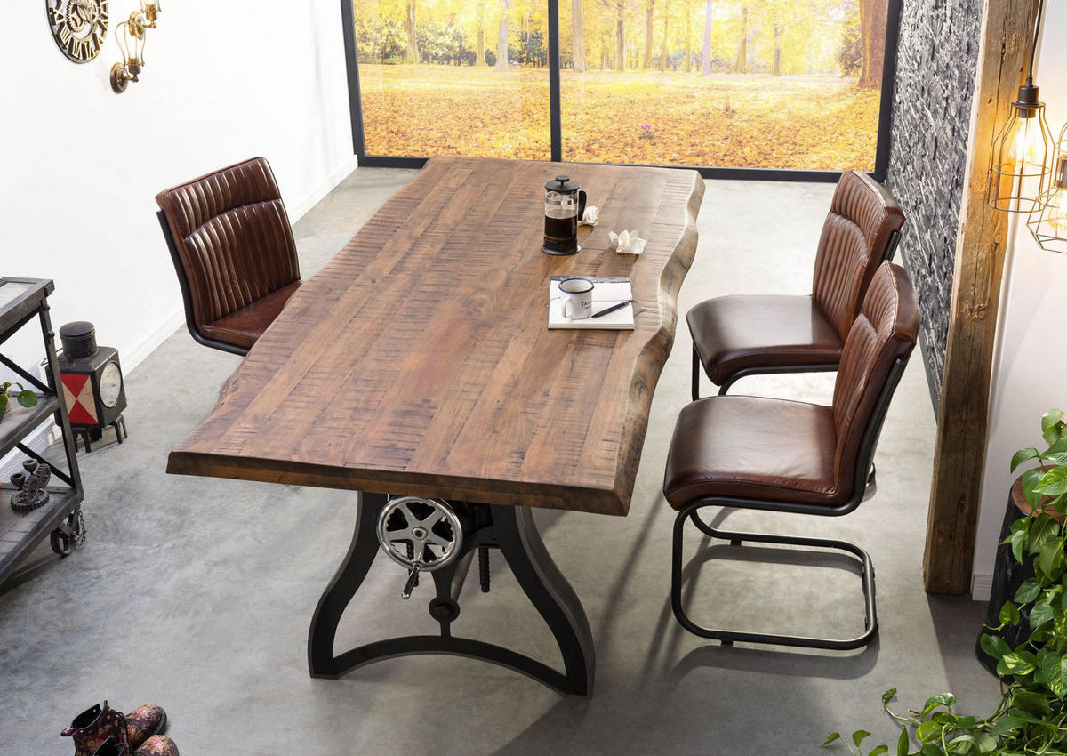 ESSTISCH Mango 220x100x67-91 höhenverstellbar natur geölt Manchester #203 - Braun, Holz (100/220/91cm) - Massivmoebel24