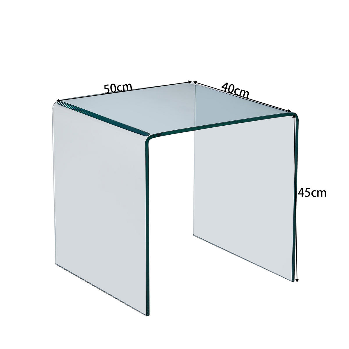 BEISTELLTISCH DE-37404 rechteckig mit gebogenem Glas Transparent - Transparent, Glas (50/40/45cm) - ComfortXL