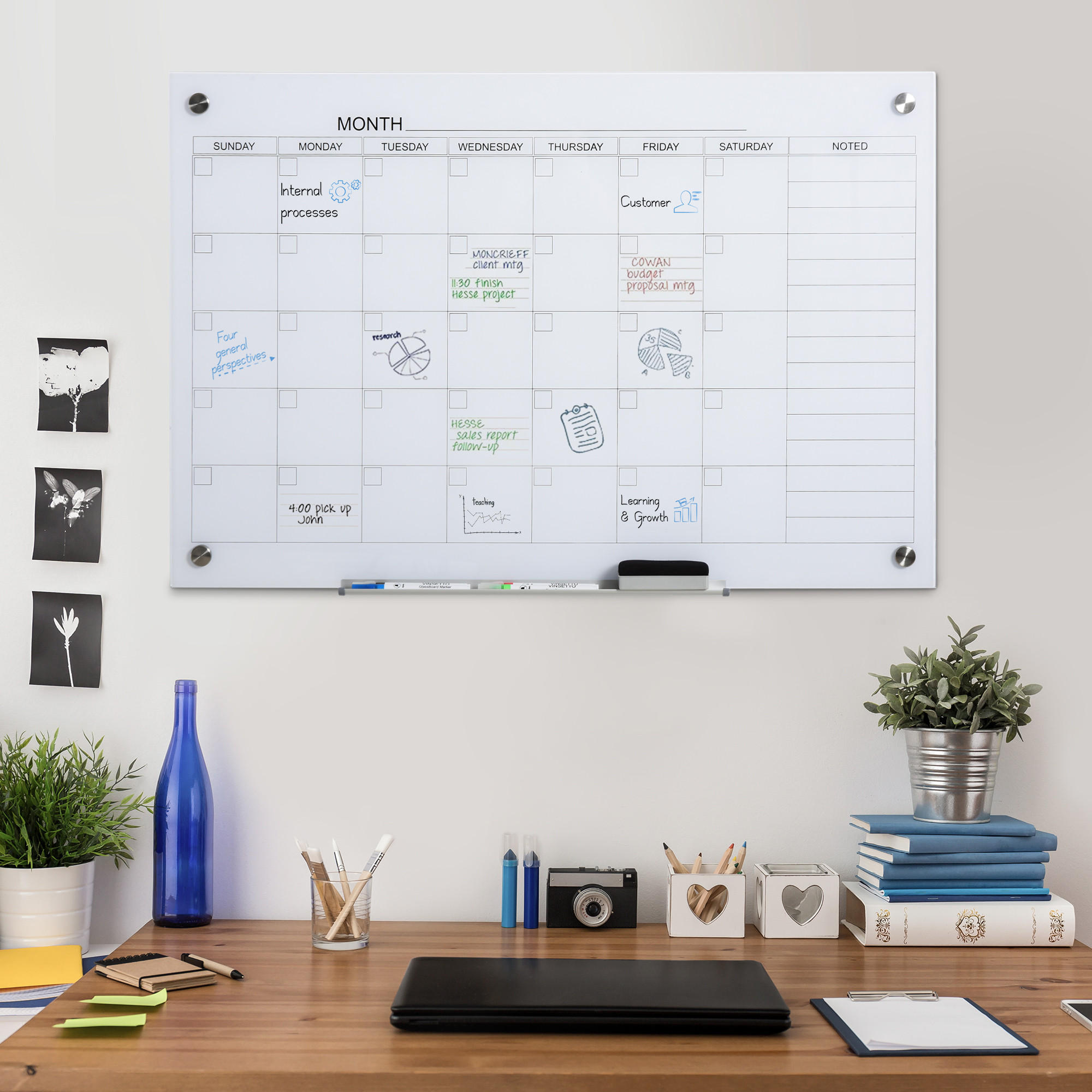 WHITEBOARD, für Organisation Ferienpläne und Monatsplanungen, 90 x 60 cm - Weiß, Kunststoff (90/60/0.2cm) - Vinsetto