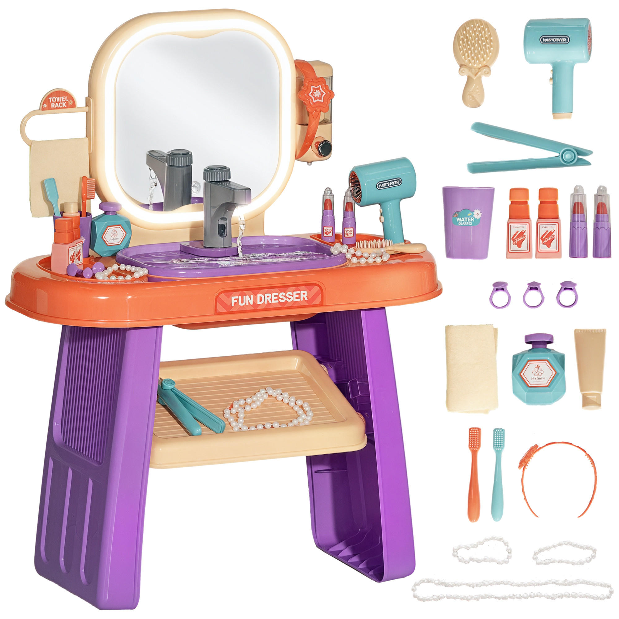 KINDERFRISIERTISCH DE-10500 mit LED-Spiegel & Musik Lila - Violett, Kunststoff (55/71/29cm) - ComfortXL