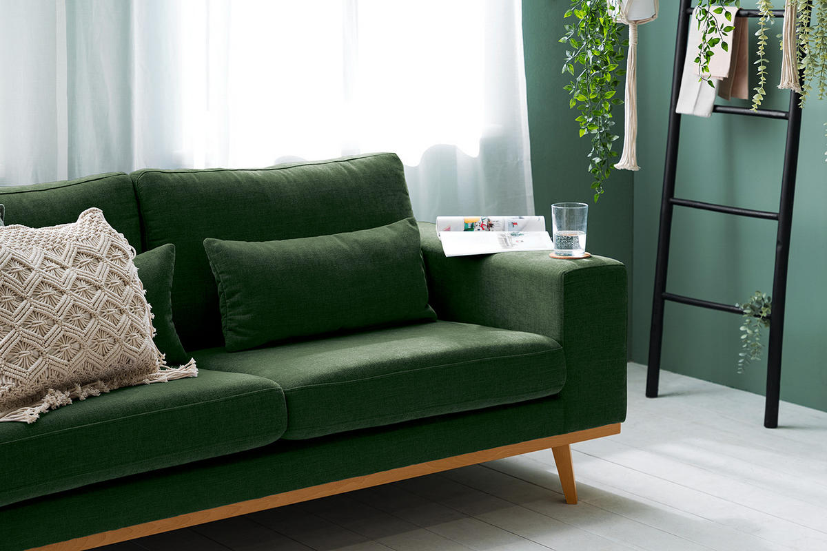 2-SITZER SOFA - Dunkelgrün/Buchefarben, Buchenholz/Textil (197/81/88cm) - home24