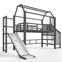 HOCHBETT 90/200 cm Hausform mit Rutsche und LED, DE-41963, in Schwarz - Schwarz, Metall (90/200cm) - ComfortXL