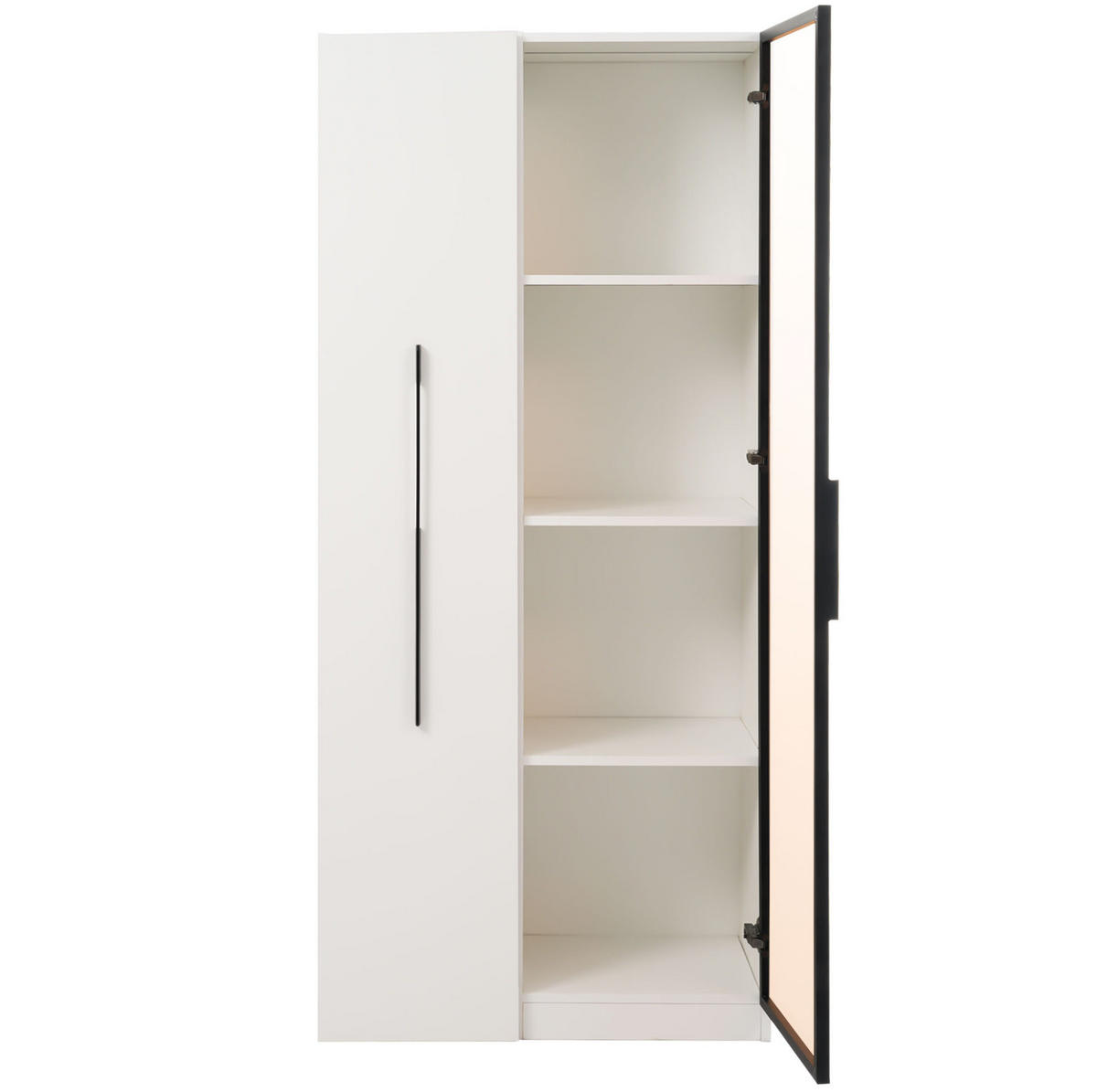 VITRINE aus MDF 70x40x160 cm Weiß mit LED-Beleuchtung, ausziehbarem Bücherregal und Rollen - Weiß, Holzwerkstoff (70/160/40cm) - IVMEU