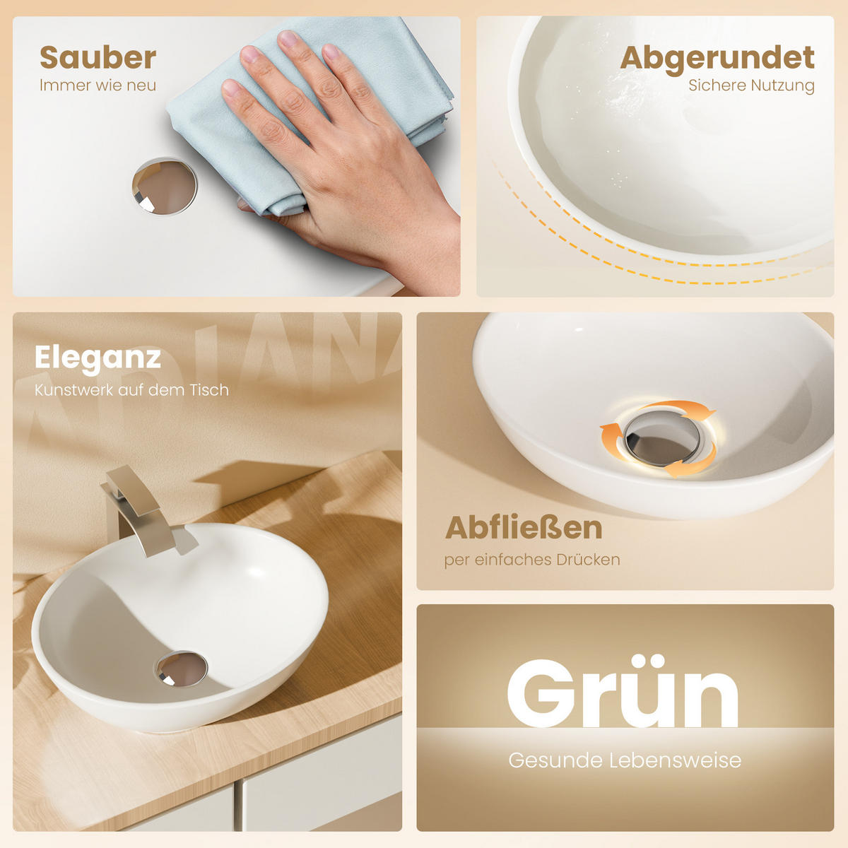 WASCHBECKEN mit pflegeleichter Oberfläche Weiß 41,5 / 33,5 / 13 cm - Weiß Hochglanz, Keramik (33.5/13/41.5cm) - EMKE