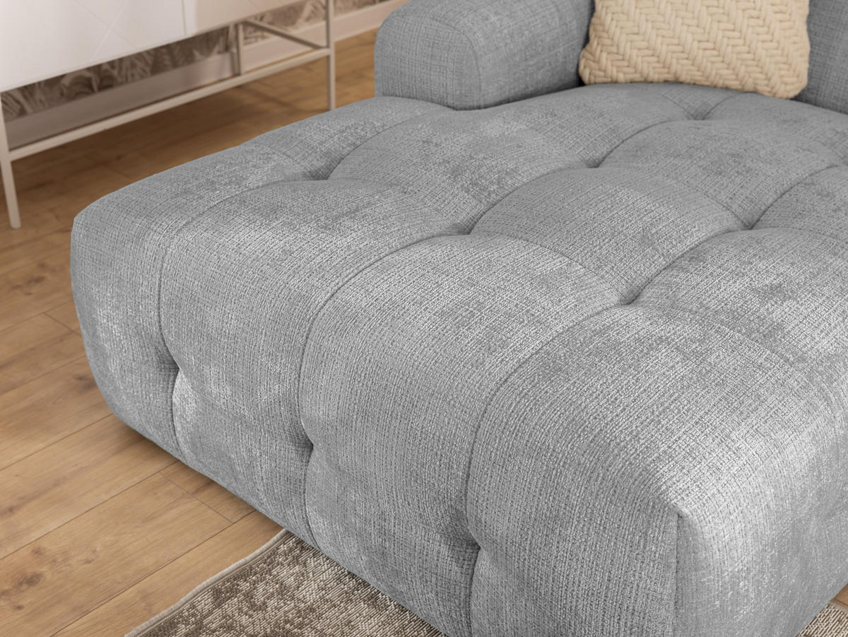 ECKSOFA inkl. Hocker Kozy im Bumpy-Design mit Schlaffunktion und fester Rückenlehne aus weichem Hellgrau Chenille-Stoff - Ottomane links - Hellgrau/Schwarz, Holz/Kunststoff (161/234cm) - S-Style Möbel
