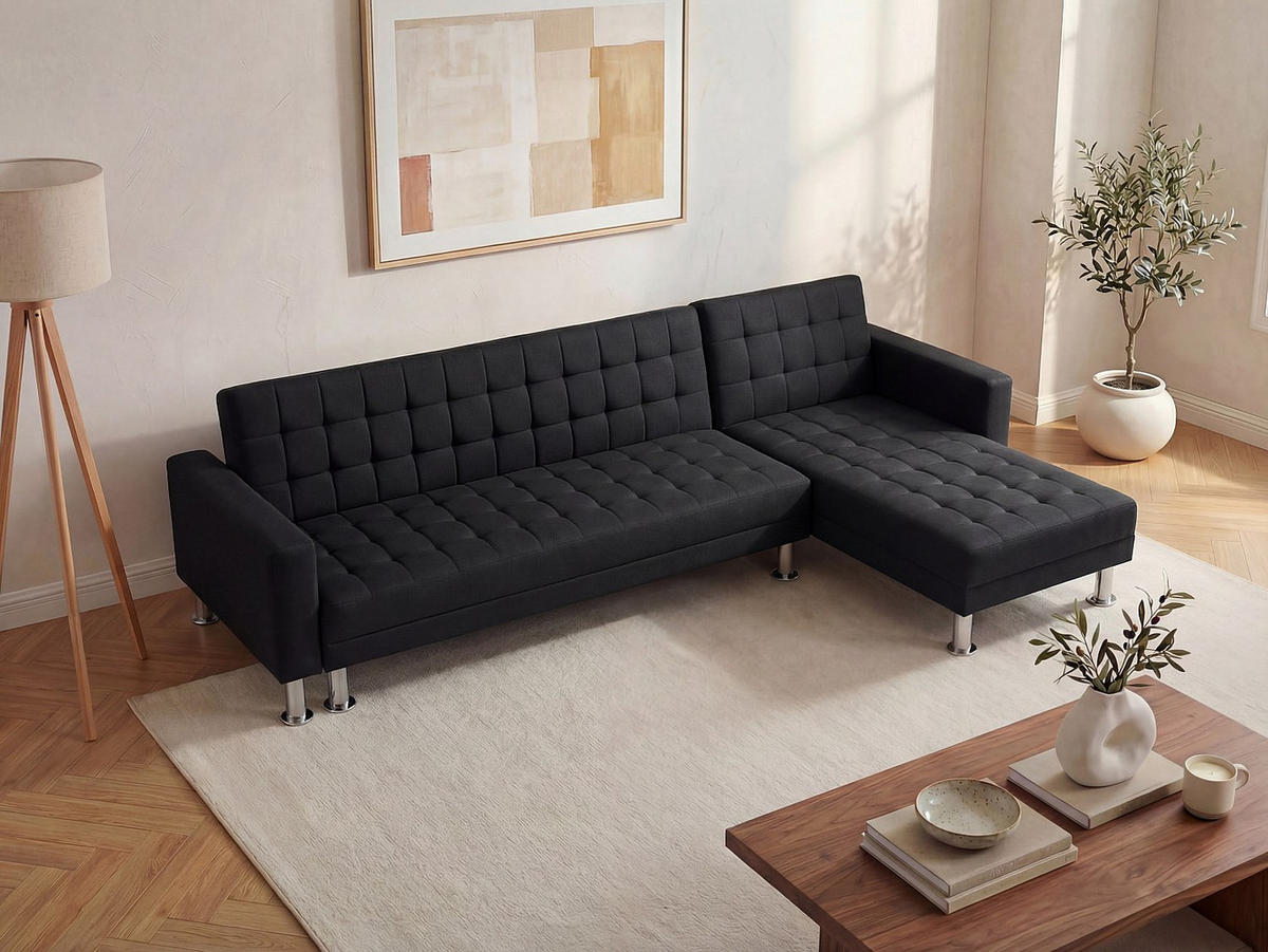 SCHLAFSOFA - 5 Personen-Sitzer - Stoff - Schwarz - - Schwarz, Textil (290/79/173cm) - Vente-Unique