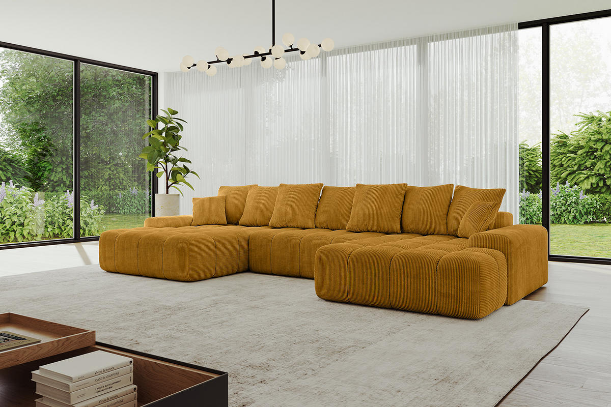 WOHNLANDSCHAFT ENSI-U - 353x164x69 cm Currygelb - Currygelb, Holzwerkstoff/Kunststoff (357/69/164cm) - ALTDECOR