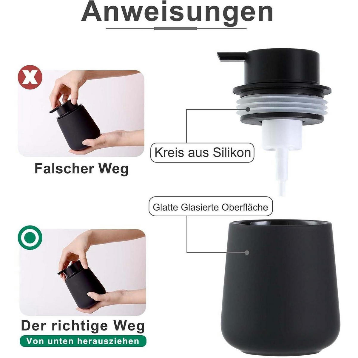 SEIFENSPENDER Keramik Schwarz Matt 350ml - Schwarz, Keramik (9/12/9cm)