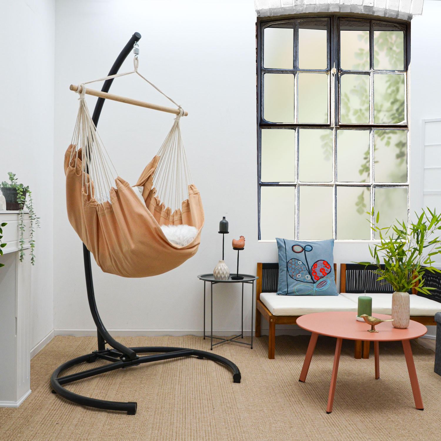XL HÄNGESESSEL 155/125 cm Belastbar bis 100kg Koralle - Beige, Textil (125/140/155cm) - Amanka