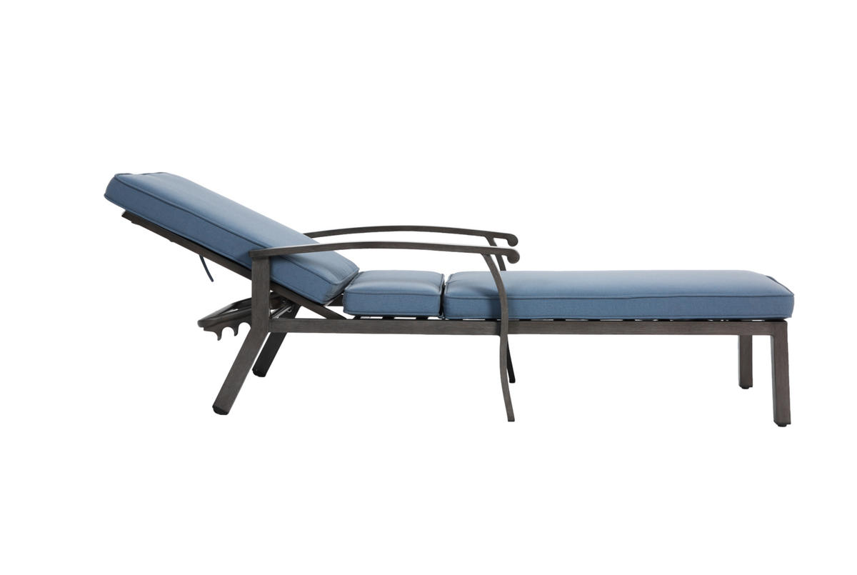 SONNENLIEGE aus Aluminium 204x58x100/30 cm Blau/Dunkelgrau mit 5-fach verstellbarer Rückenlehne und Kissen - Blau, Metall (58/100/204cm) - Modfu