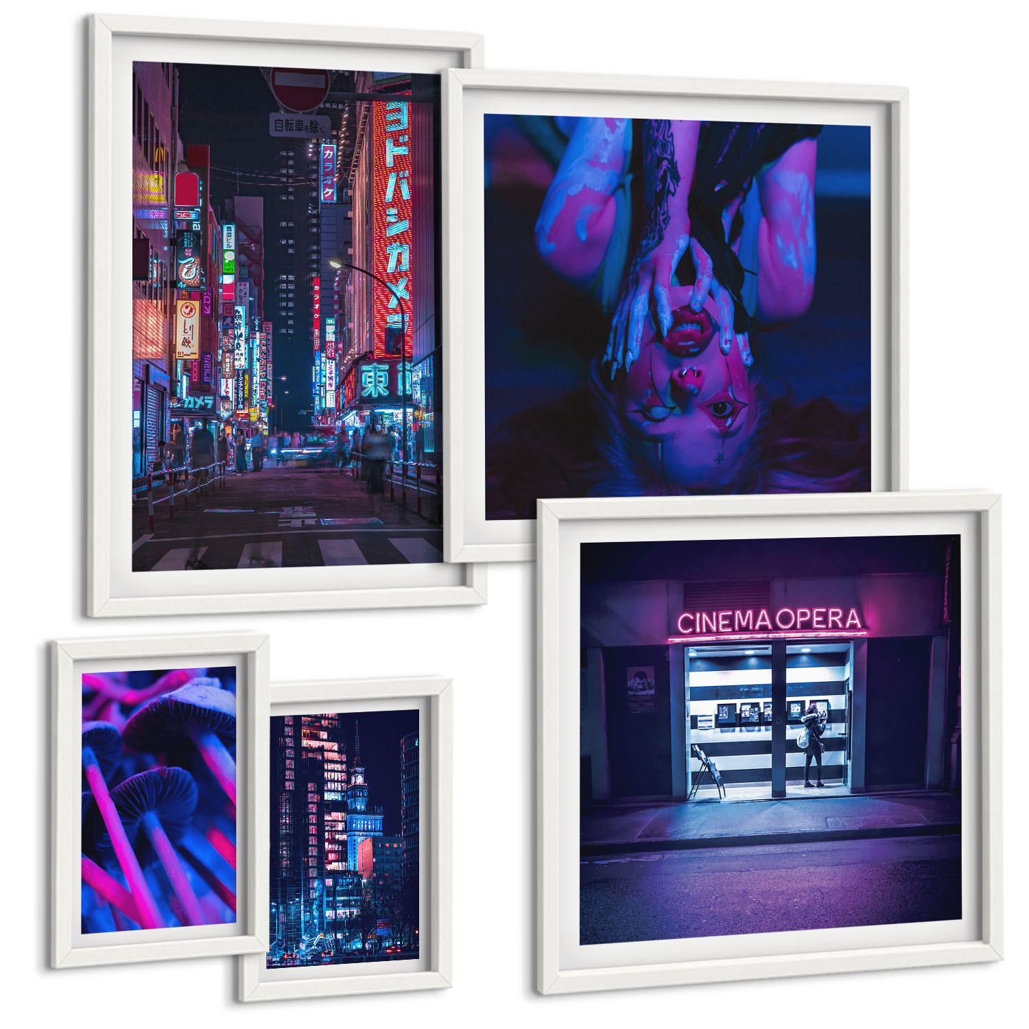 BILDER SET 5er Set - 50x50 cm & 20x30 cm & 40x60 cm Weißer Rahmen - Kosmische Sternenlandschaften - Weiß, Kunststoff (40/60cm) - TULUP
