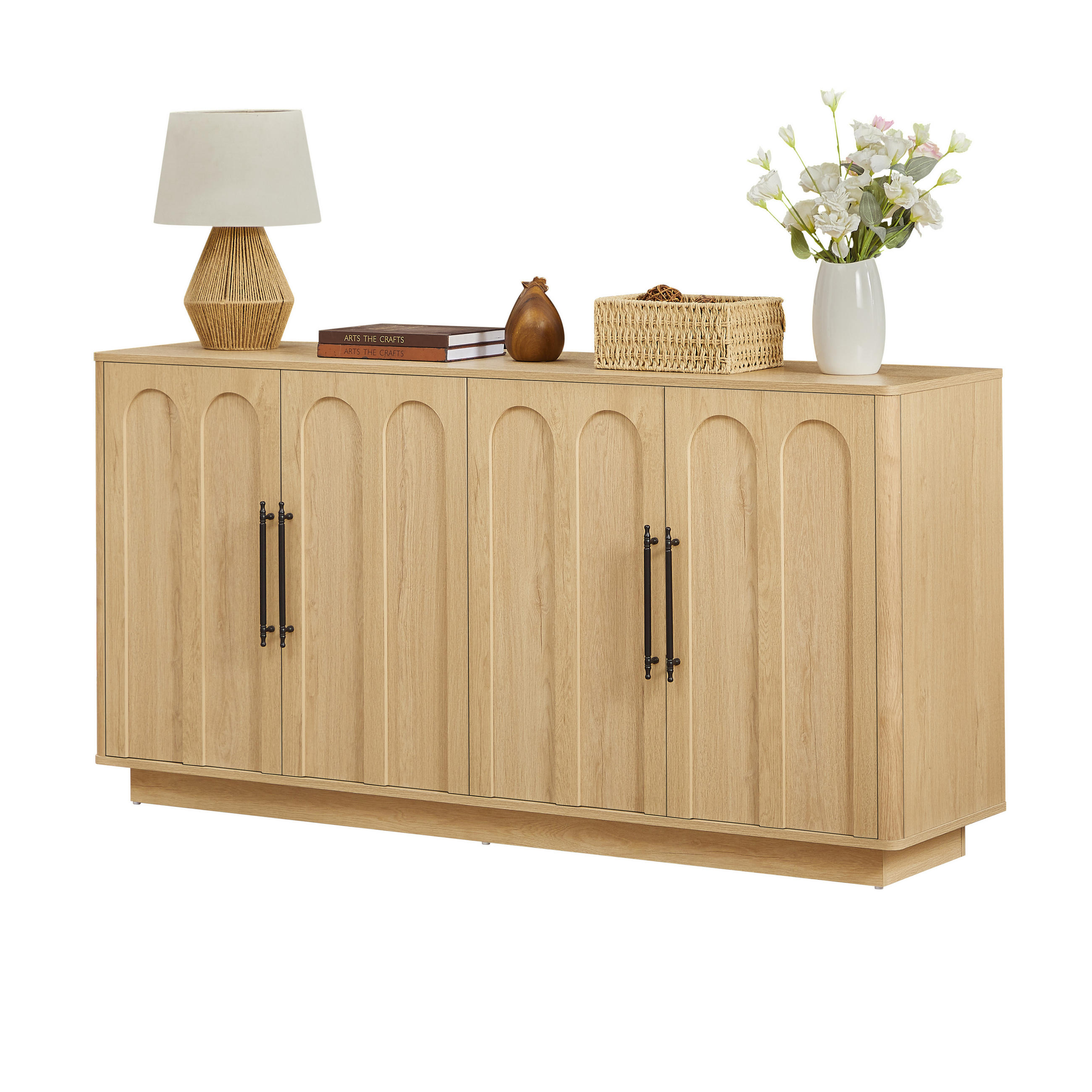 SIDEBOARD aus MDF 160x40x80 cm Eiche mit Soft-Close, Kippsicherung und Bogenfront - Eichefarben, Holzwerkstoff (160/80/40cm) - Modfu