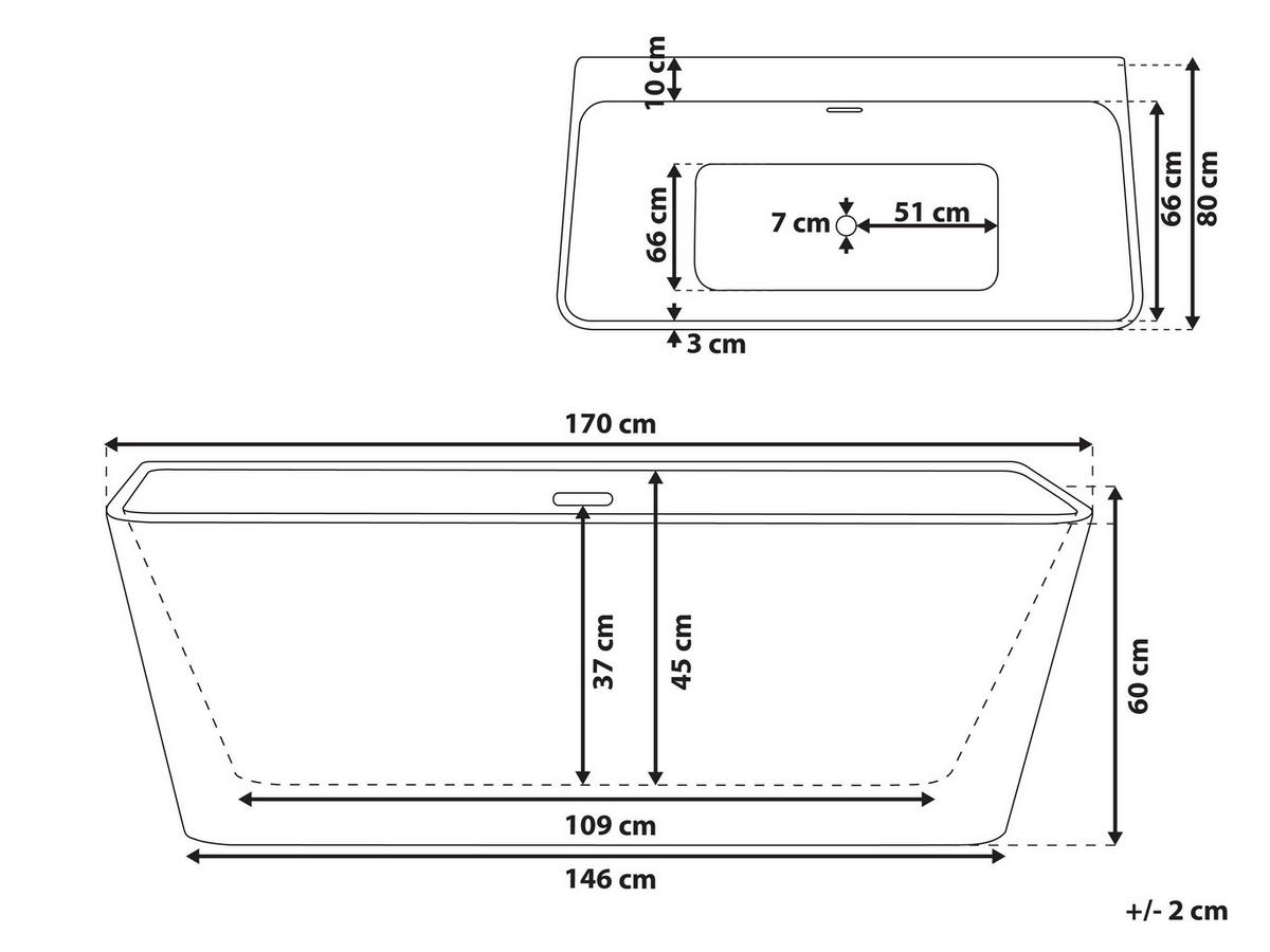 BADEWANNE 80x170x60 cm weiß Hassel - Weiß, Kunststoff (80/60/170cm) - Beliani