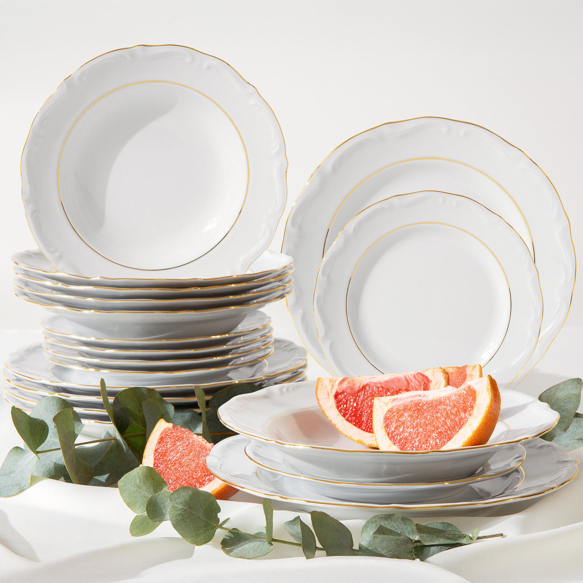 TAFELSERVICE 6 Personen Chodziez MARIA TERESA 18-tlg Porzellan mit Goldrand, Weiß / Gold - Goldfarben/Weiß, Keramik (25/2/25cm) - KONSIMO®