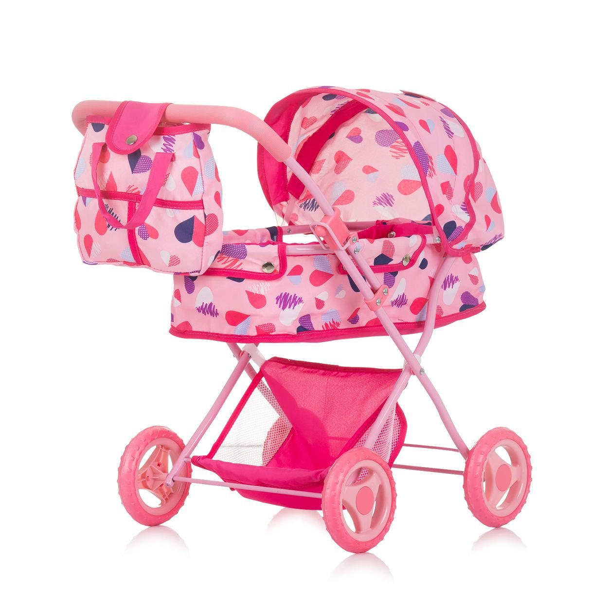 PUPPENWAGEN Dora pink Softtragetasche, Korb, Sonnendach, klappbar, Polyester, ab 3 Jahren - Rosa, Metall (35/55/57cm) - Chipolino