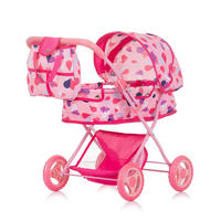 PUPPENWAGEN Dora pink Softtragetasche, Korb, Sonnendach, klappbar, Polyester, ab 3 Jahren - Rosa, Metall (35/55/57cm) - Chipolino