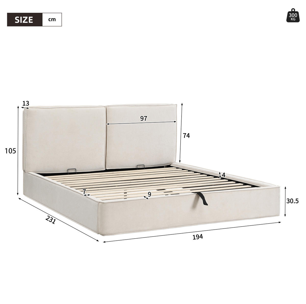 POLSTERBETT aus Chenille 180x200 cm Beige mit hydraulischem Stauraum, Lattenrost und Matratze - Beige, Textil (180/200cm) - Modfu