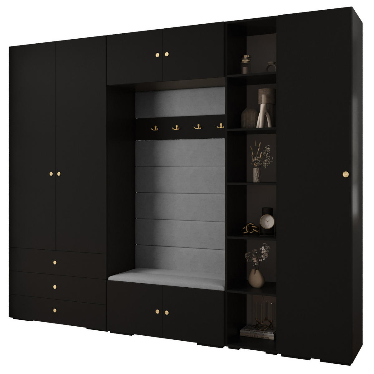 GARDEROBEN-SET 236,7/290/47 - Goldfarben/Schwarz, Holz/Kunststoff (290/236.7/47cm) - Abiks Möbel