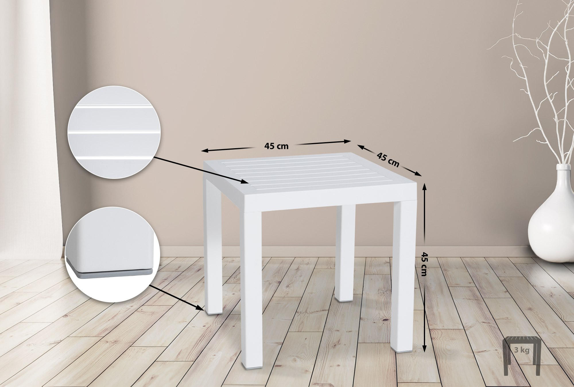 BEISTELLTISCH eckig 45/45/45 cm Kunststoff weiß - Weiß, Kunststoff (45/45/45cm) - CLP