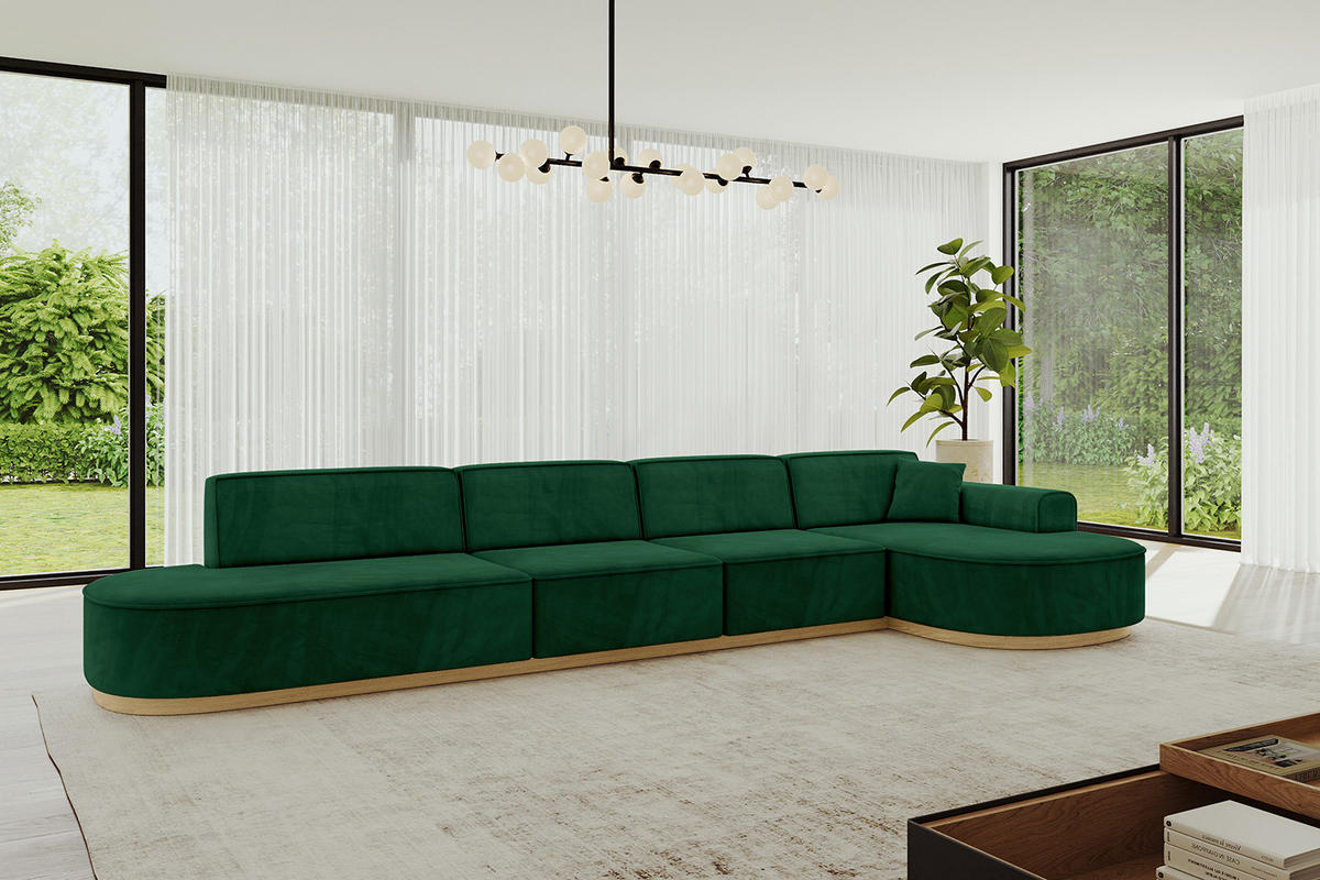 ECKSOFA Ottomane Rechts MARI-L3-v2 - 413x171x83 cm Dunkelgrün Velours - Dunkelgrün, Holzwerkstoff/Textil (171/413cm) - ALTDECOR