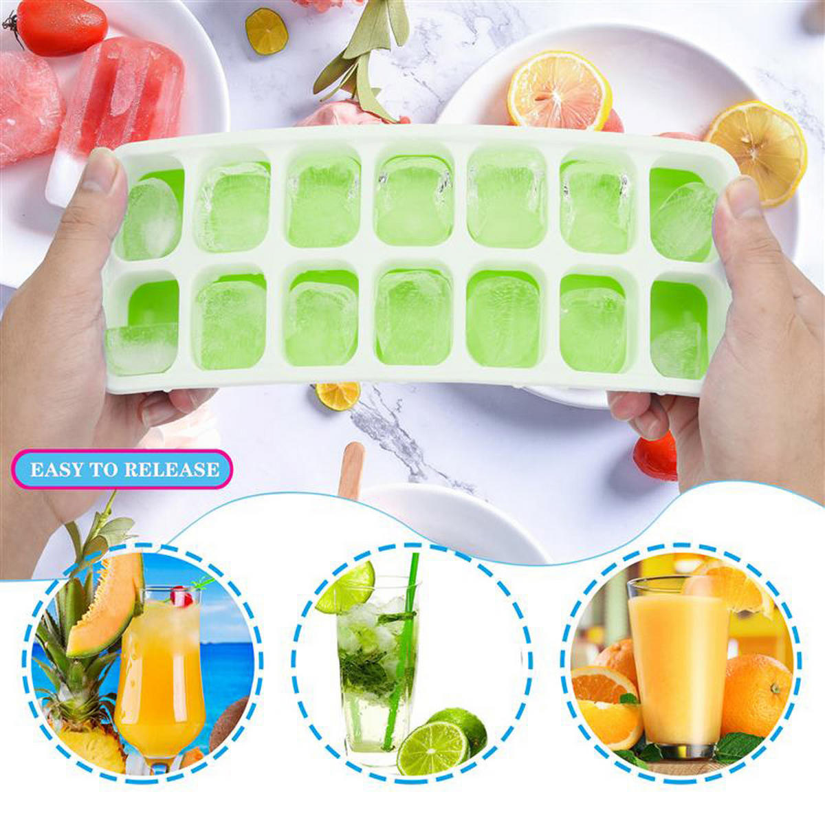 EISWÜRFELFORM 4er Set - Grün, Kunststoff (9.9/2.9/25.5cm) - Intirilife