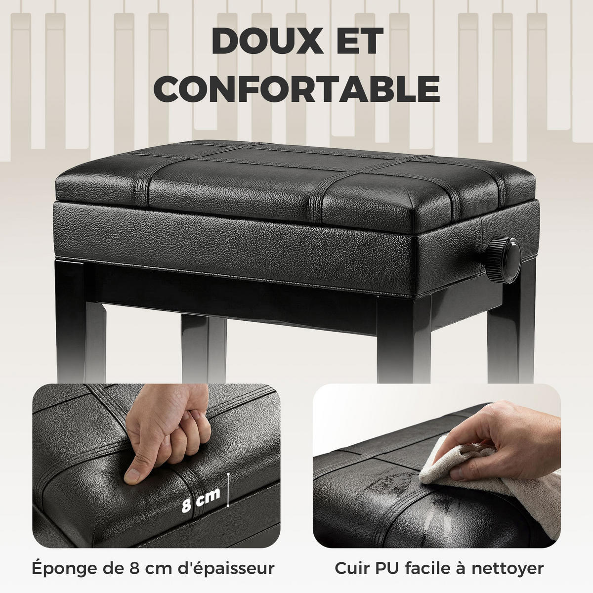 HOCKER DE-16370 höhenverstellbar mit integriertem Fach Schwarz - Schwarz, Metall (35/56/63cm) - ComfortXL