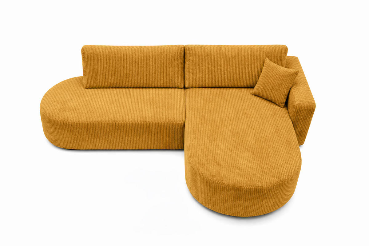 ECKSOFA Mit Schlaffunktion Und Bettkasten, Cordstoff Poso, Senffarbe, Rechts, ROUND ONE OPEN XL - Gelb, Holz (262/175cm) - Kaiser Möbel