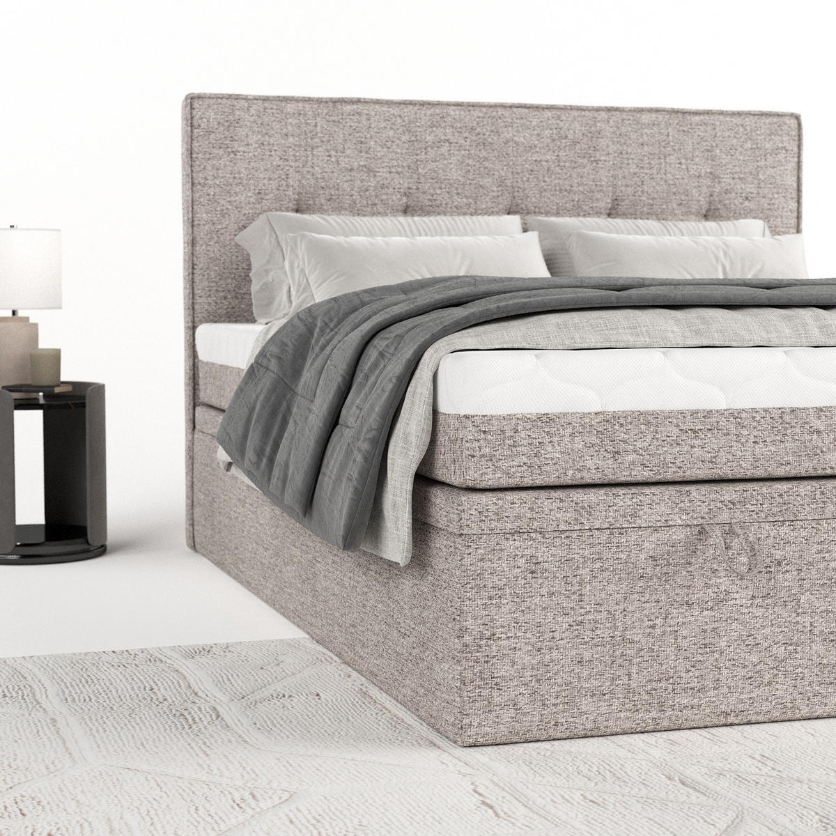 BOXBETT Arivo 180/200 cm Beige im Neve Stoff - Beige/Schwarz, Holz/Holzwerkstoff (180/200cm) - AltaBeds