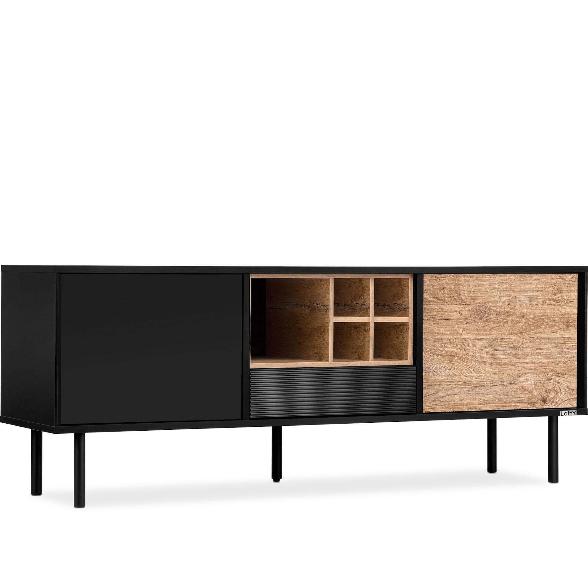 TV-SCHRÄNK LOFTY Loft-Stil, schwarz - Eichefarben/Multicolor, Holzwerkstoff (152/59/41cm) - KONSIMO®