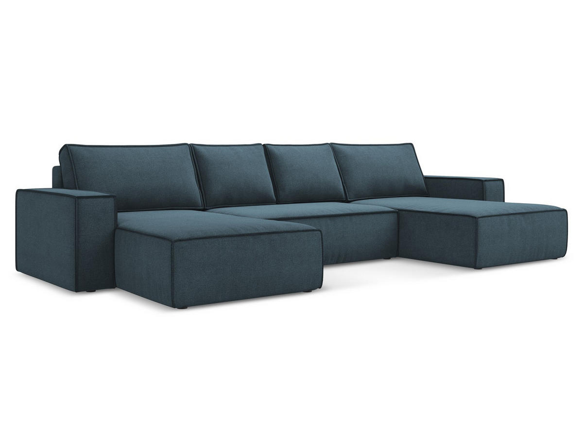 WOHNLANDSCHAFT Strukturstoff Stoff Blau - Blau/Blaugrau, Kunststoff/Textil (398/82/185cm) - Makamii