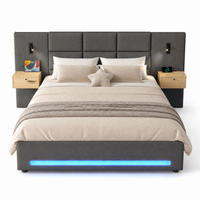 POLSTERBETT 180/200 mit hydraulischem Bettkasten, LED-Beleuchtung und USB-Type-C-Anschlüssen - Grau, Holzwerkstoff/Textil (180/200cm) - EVRYAE