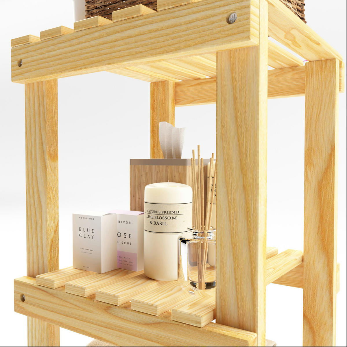 BADEZIMMERREGAL Kinnula - Naturfarben, Holz (30/110/30cm) - [en.casa]