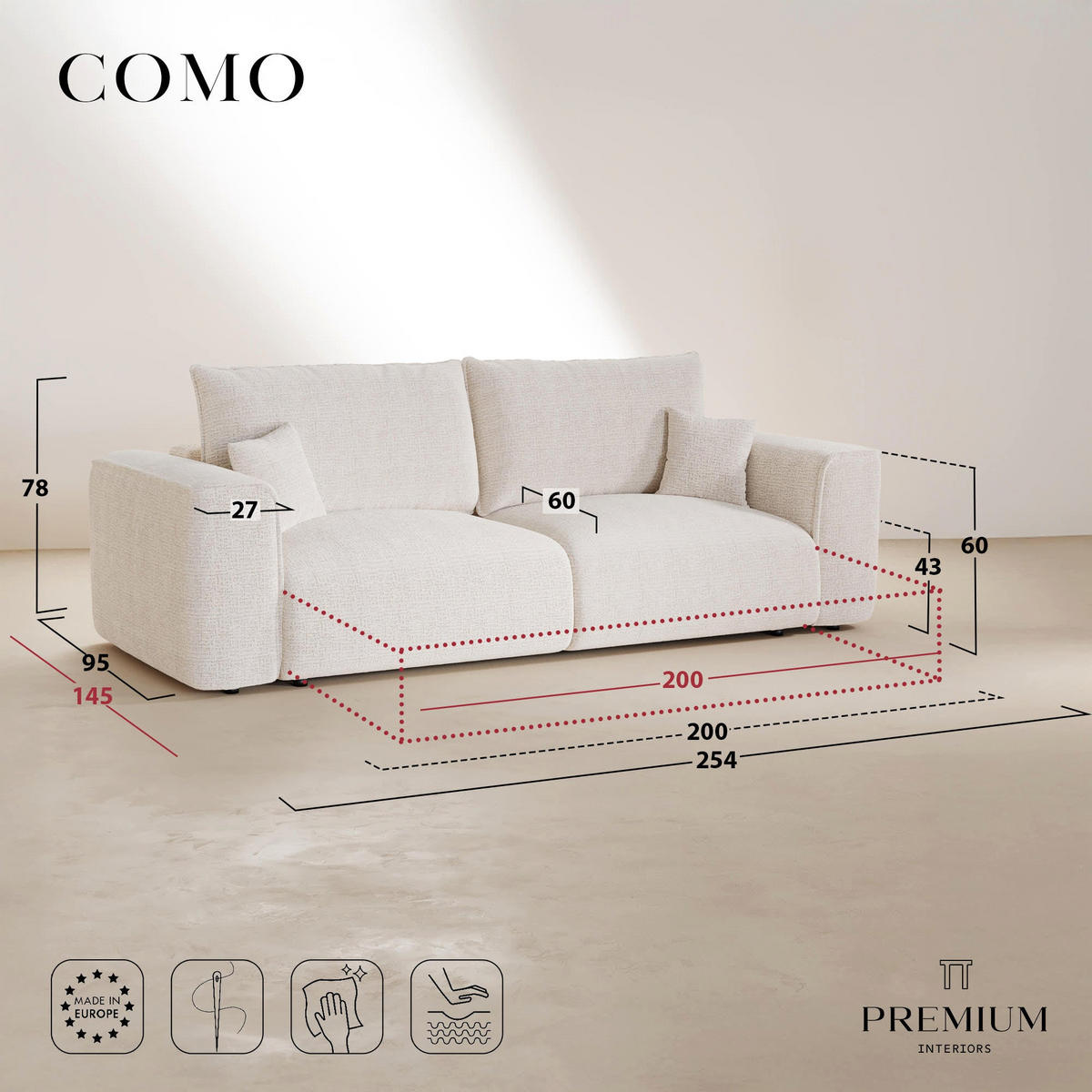 SCHLAFSOFA mit Stauraum COMO Cord Schwarz 254cm - Schwarz, Textil (254/78/95cm) - Premium Interiors
