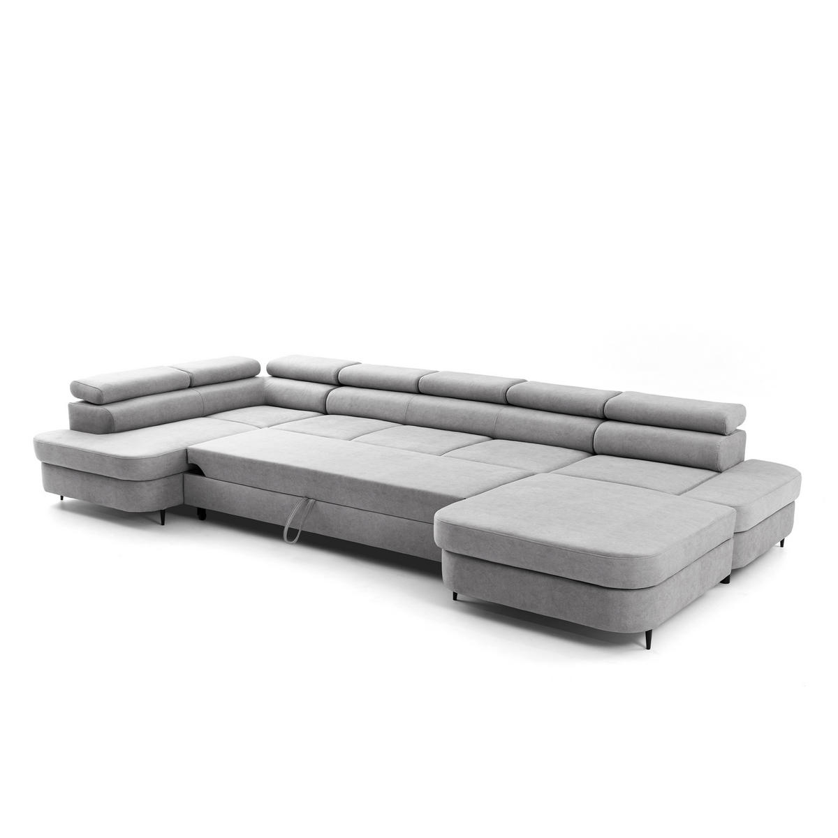 ECKSOFA U-Form PRIAM MAXI U Links mit Schlaffunktion 125x317 Velours Hellgrau - Hellgrau/Schwarz, Holz/Textil (203/91/400cm) - Muffo