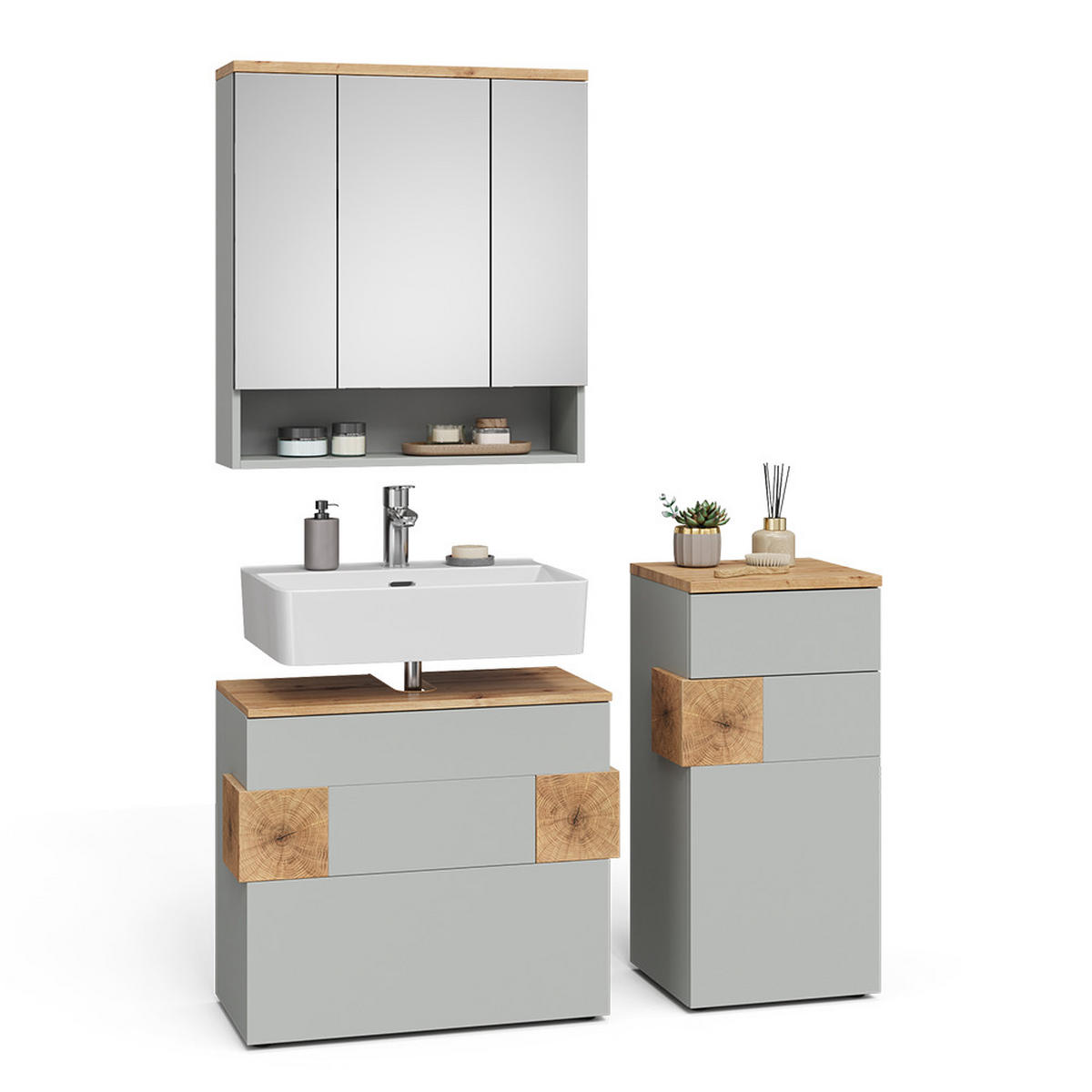 BADMÖBEL-SET Eden Grau/Artisan 3 Teile - Grau, Holzwerkstoff (70/64.5/37cm) - Vicco