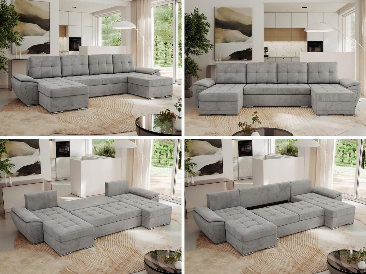 WOHNLANDSCHAFT UMBRIA U Hellgrau Velvet - Hellgrau/Grau, Textil/Metall (336/85/157cm) - MKS