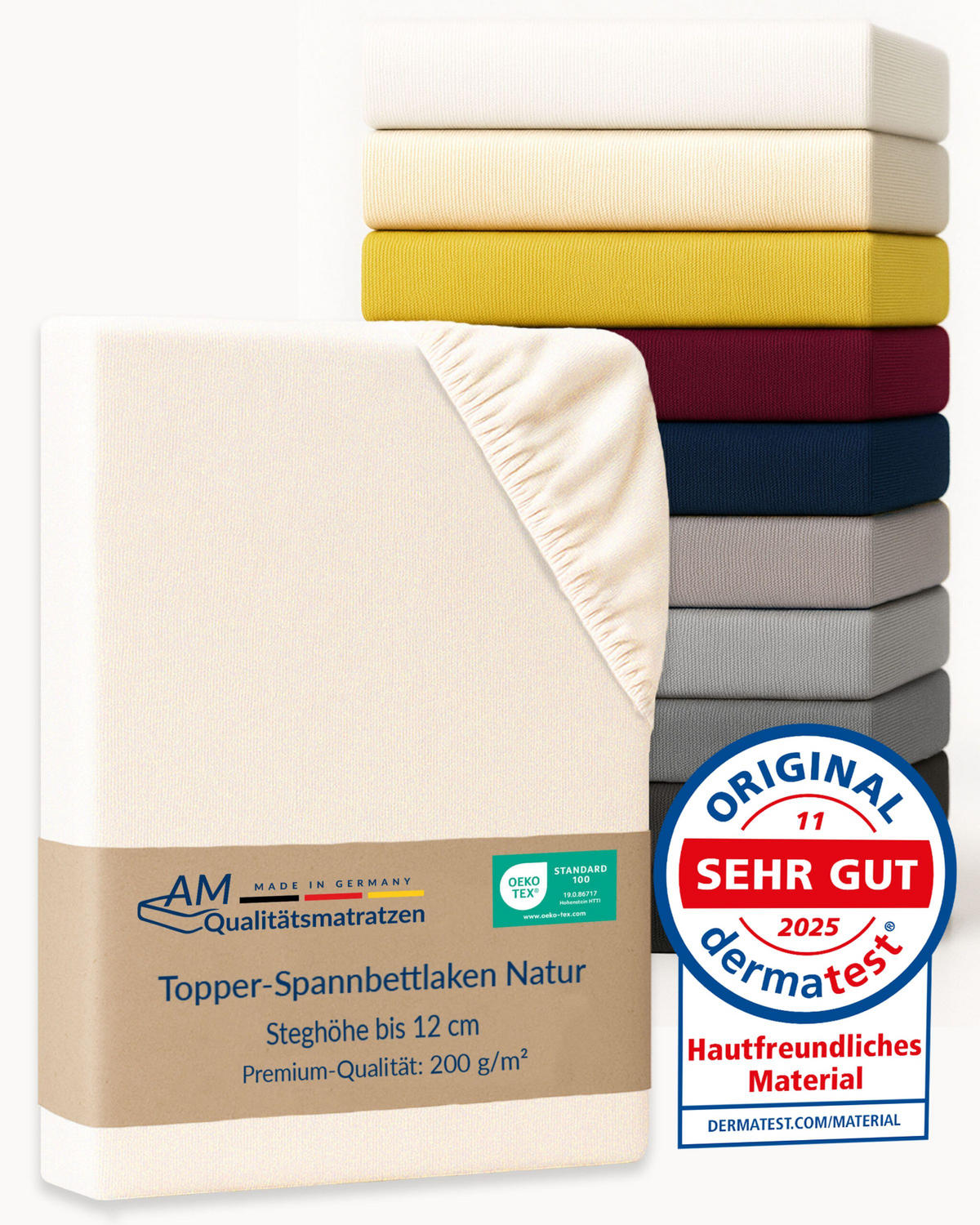 SPANNBETTLAKEN TOPPER 100/200/12 cm Creme - Creme, Textil (100/200cm) - AM Qualitätsmatratzen
