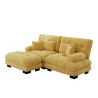 ECKSOFA aus Chenille in Gelb mit Ottomane & Kissen - Gelb, Textil (145/81/220cm) - Modfu