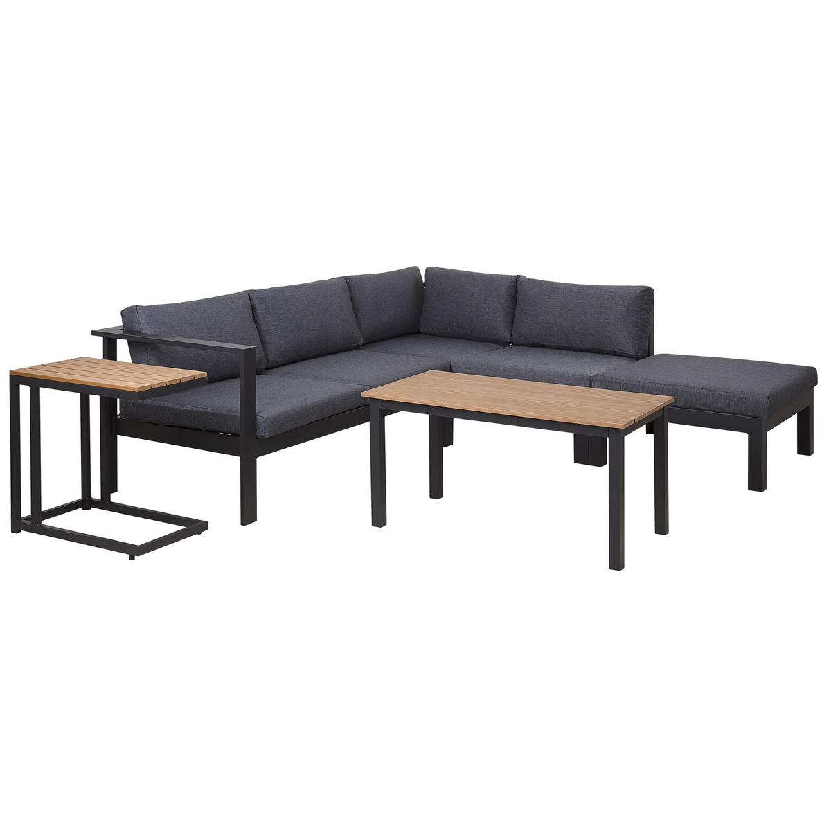 LOUNGE SET 5-Sitzer schwarz Auflagen grau Messina - Schwarz/Grau, Metall - Beliani