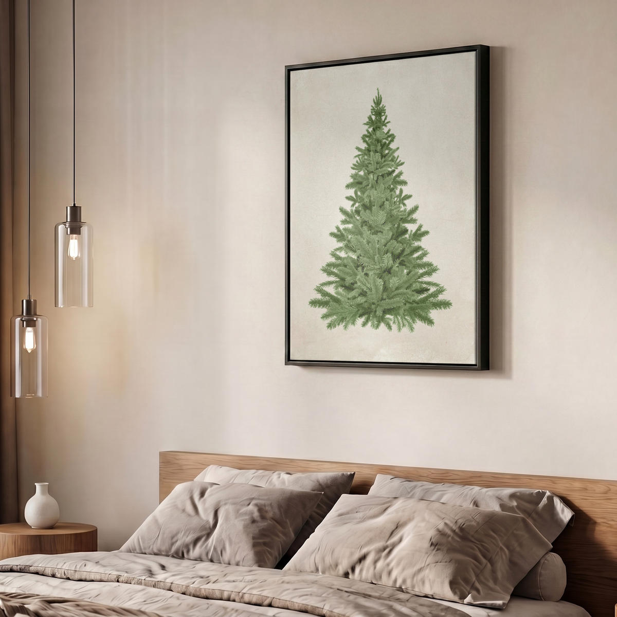 LEINWAND Bilder mit Rahmen - Weihnachtsbaum - Grün - Weihnachten - Feiertage - 50x70 - Olivgrün, Textil (50/70cm) - MuchoWow