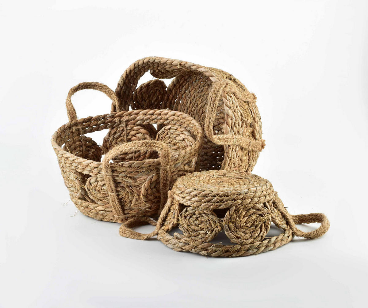 KORB Bali 3er Set beige 30/30/15 cm Seegras - Beige, Naturmaterialien/Kunststoff (30/15/30cm) - Mondex