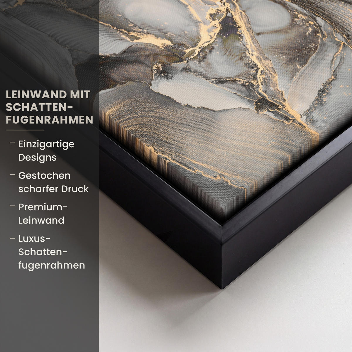 LEINWAND Bilder mit Rahmen - Grau - Luxus - Gold - Marmor - 20x20 - Dunkelgrau, Textil (20/20cm) - MuchoWow