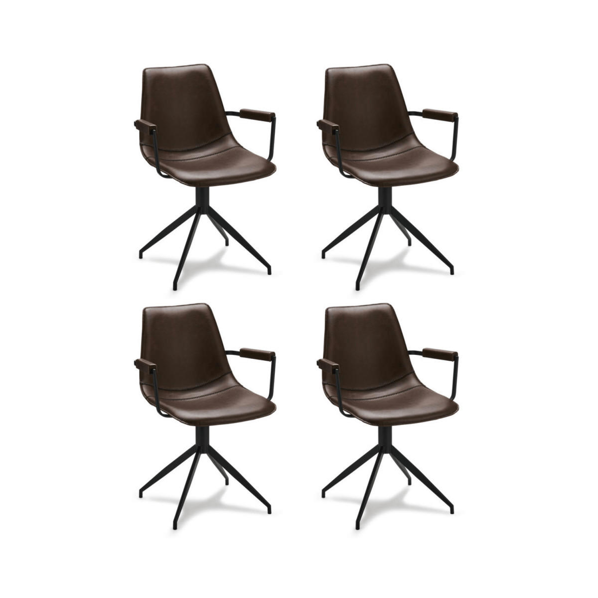 ARMLEHNSTUHL-SET 4 Stück in Kunstleder Dunkelbraun - Schwarz/Braun, Textil/Metall (59/85/57cm) - Furnhouse