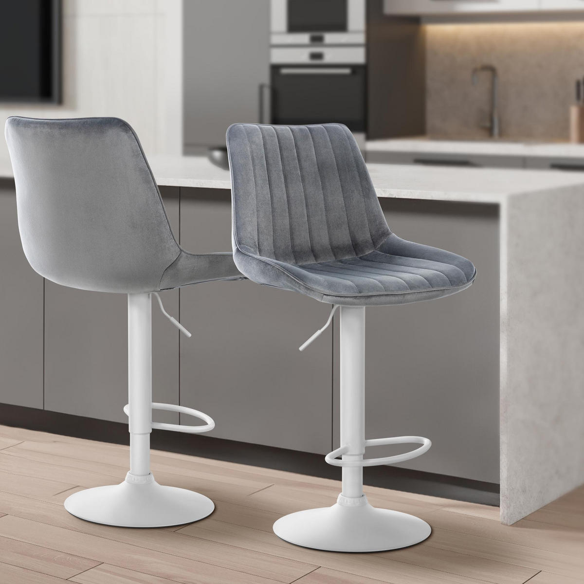 BARHOCKER RIO Dunkelgrau Samt Weiß - Dunkelgrau, Textil/Metall (49.5/91/50cm) - DELUKE