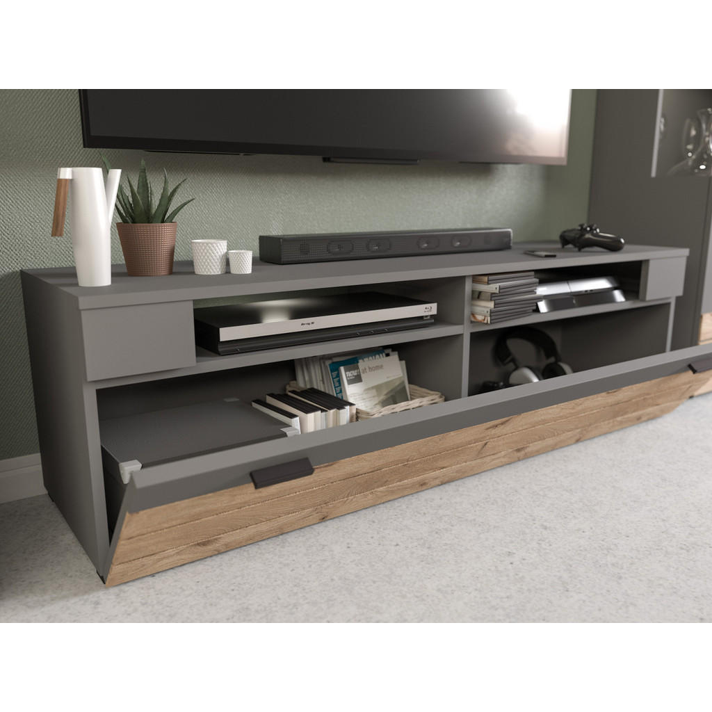 Thumbnail - Inn.Furn Tv-Lowboard, Eiche, Grau, Metall, Nachbildung, Uni, Holz Optik, Rechteckig, 140x43x40 cm, Wohnzimmer, Wohnwände...