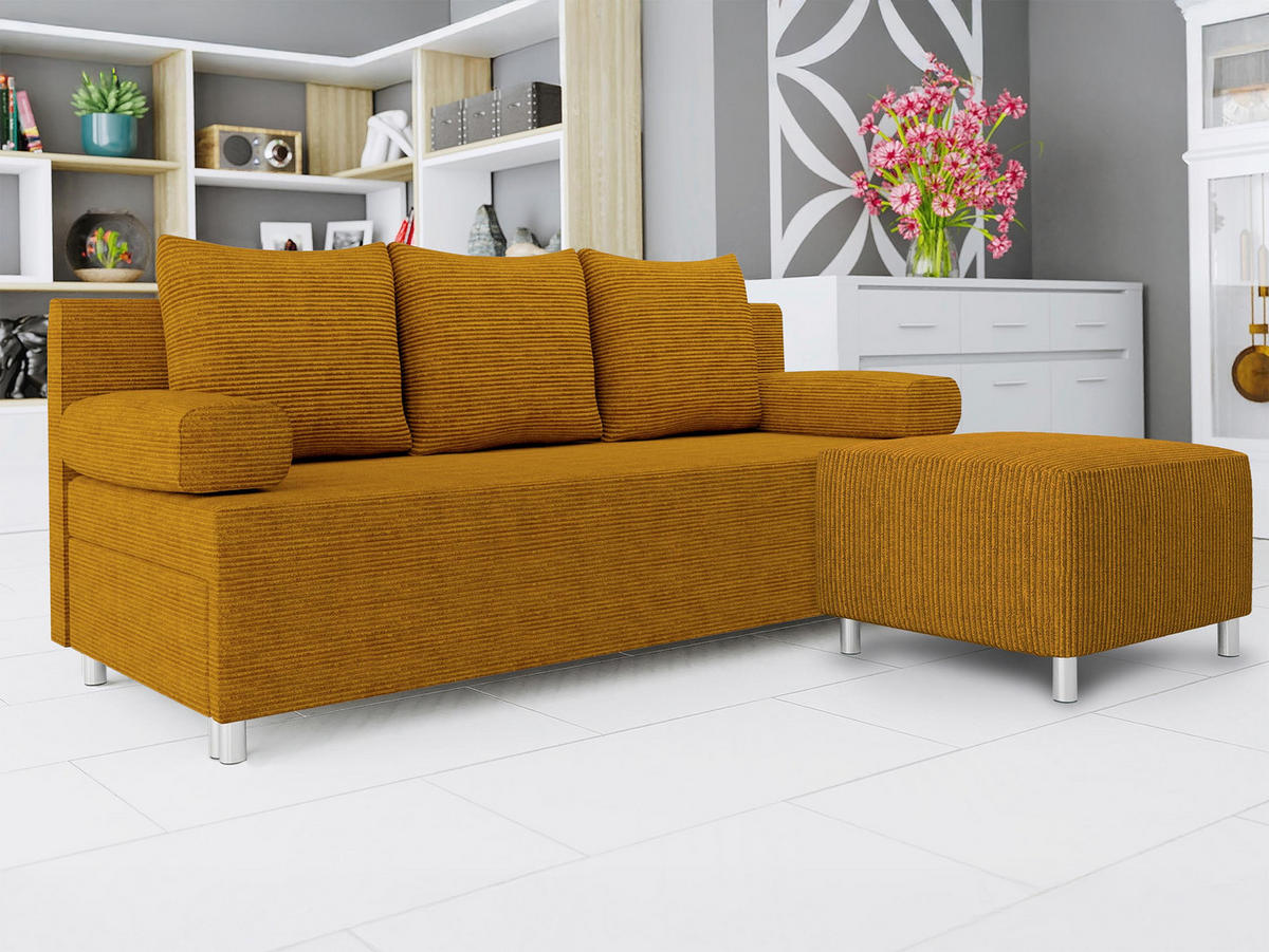 SCHLAFSOFA Dover Cord mit Polsterhocker - Chromfarben/Braun, Holz/Kunststoff (192/80cm) - MIRJAN24