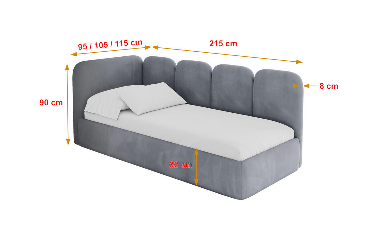EINZELLBETT Jugendbett mit Bettkasten und Matratze H3/H4, Rechts - VELY 80x200 Grau - Blaugrau, Holzwerkstoff/Textil (80/200cm) - ALTDECOR